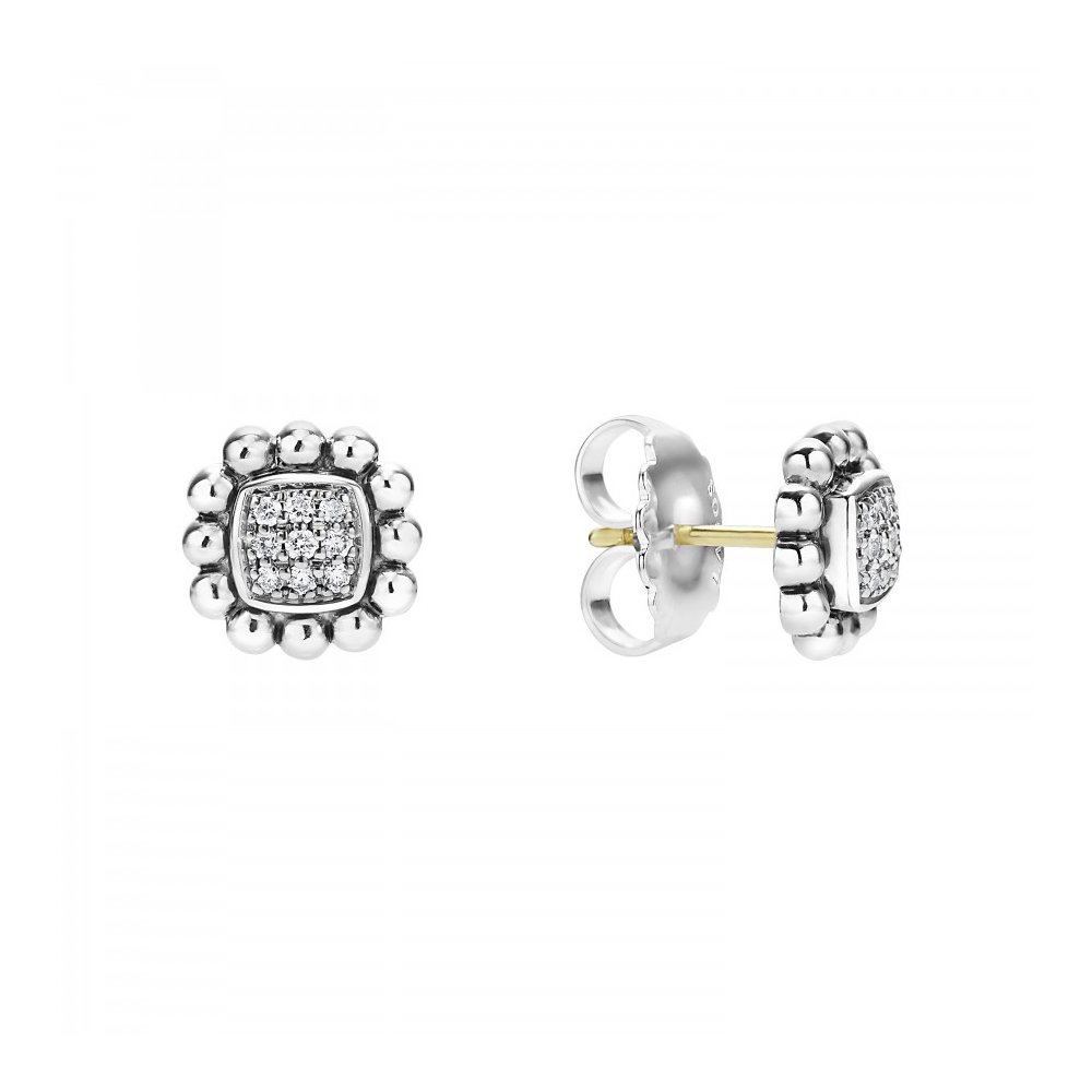 LAGOS Sterling Silver Caviar Spark Small Square Diamond Earrings | 01 ...