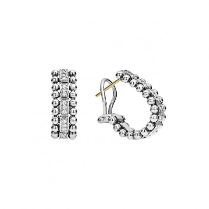 LAGOS Sterling Silver Caviar Spark Diamond Omega Clip Earrings