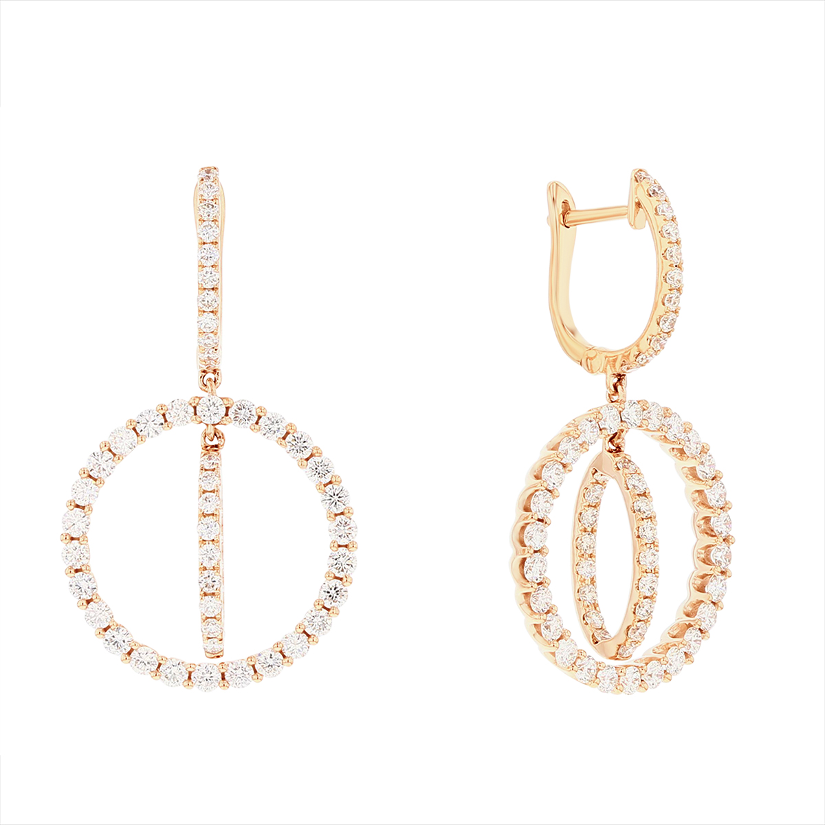 Diamond Huggie & Circle Drop Earrings in Rose Gold | Borsheims