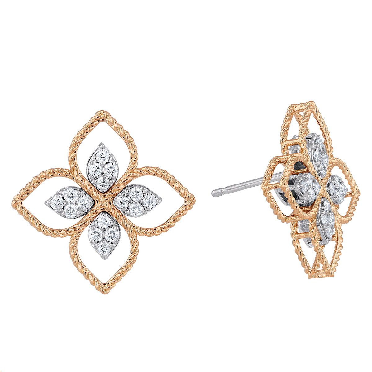 Roberto Coin Princess Flower Diamond Pavé Post Earrings in Rose & White ...