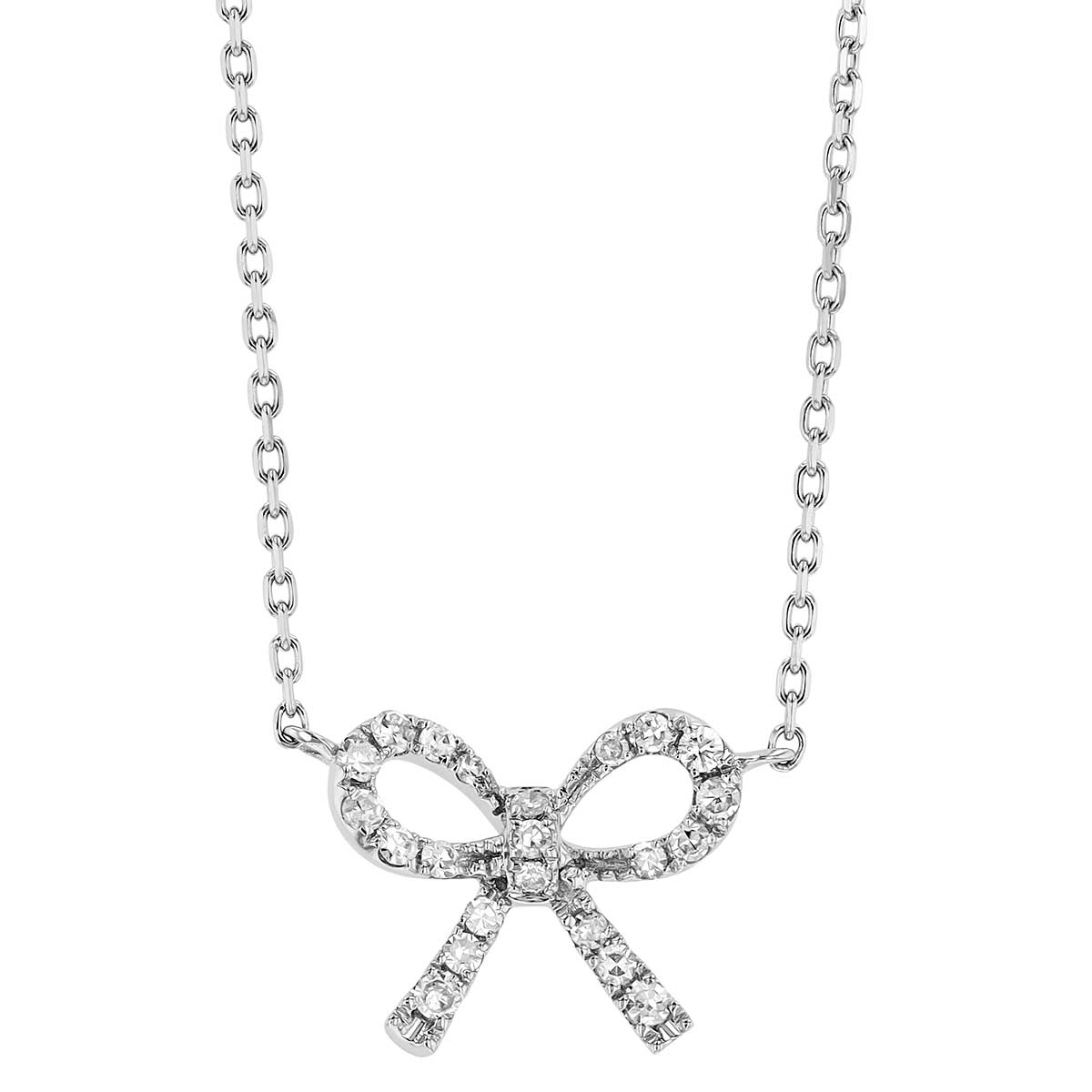 Diamond Mini Bow Necklace in White Gold, 16