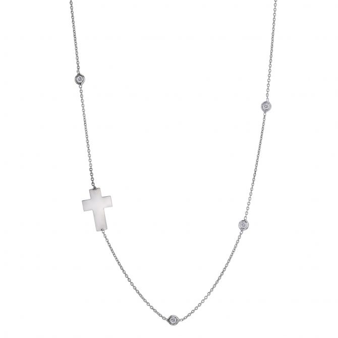 Roberto Coin Diamonds by the Inch Cross Station Necklace in White Gold, 19"