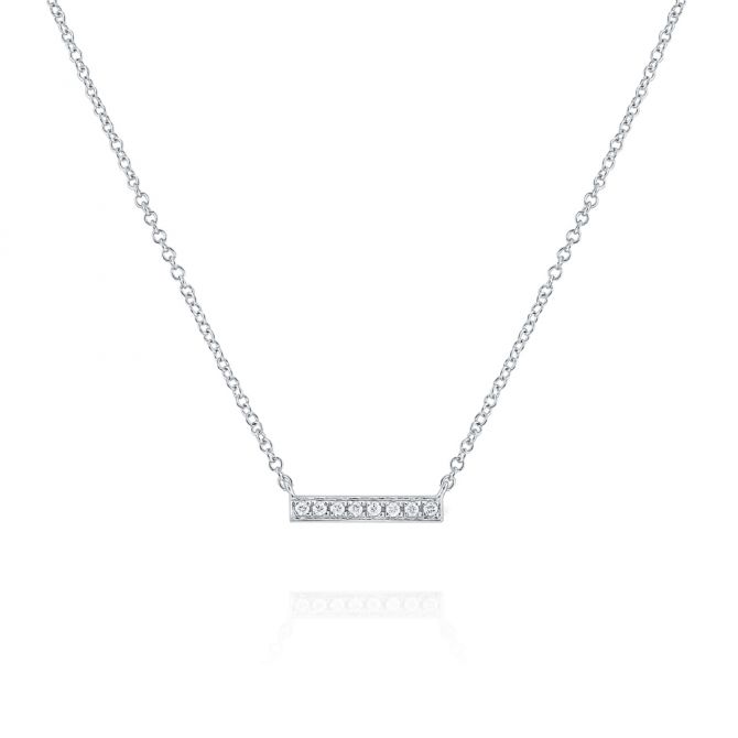 Diamond Bar Necklace in White Gold, 18"