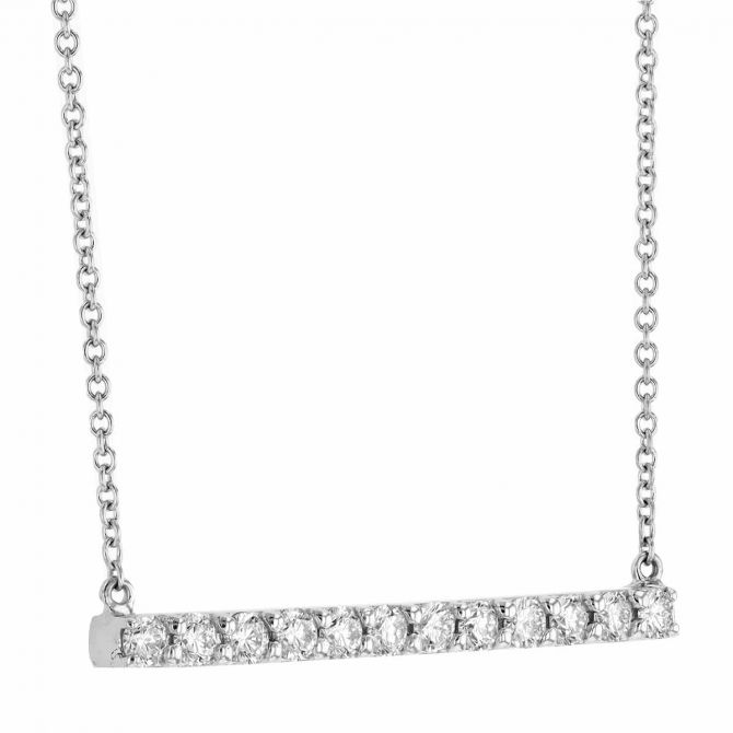 Diamond Bar Necklace in White Gold, 17"