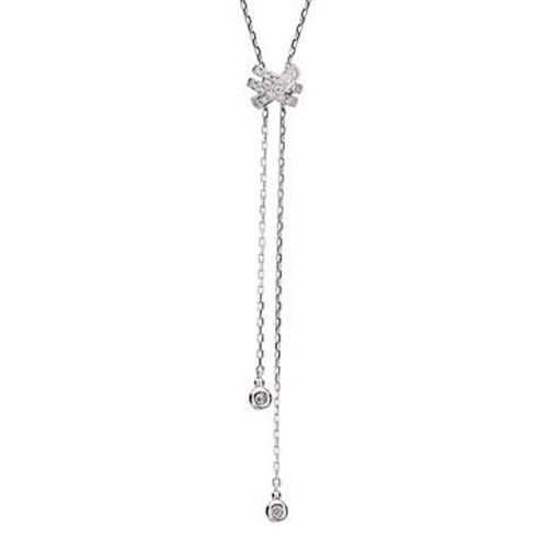 Diamond Crossover Adjustable Lariat Necklace in White Gold, 18