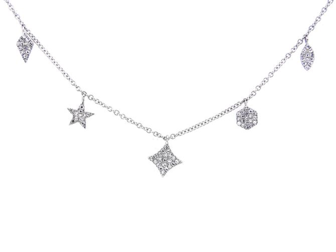 Diamond Pavé Multi-Shape Dangle Station Necklace in White Gold