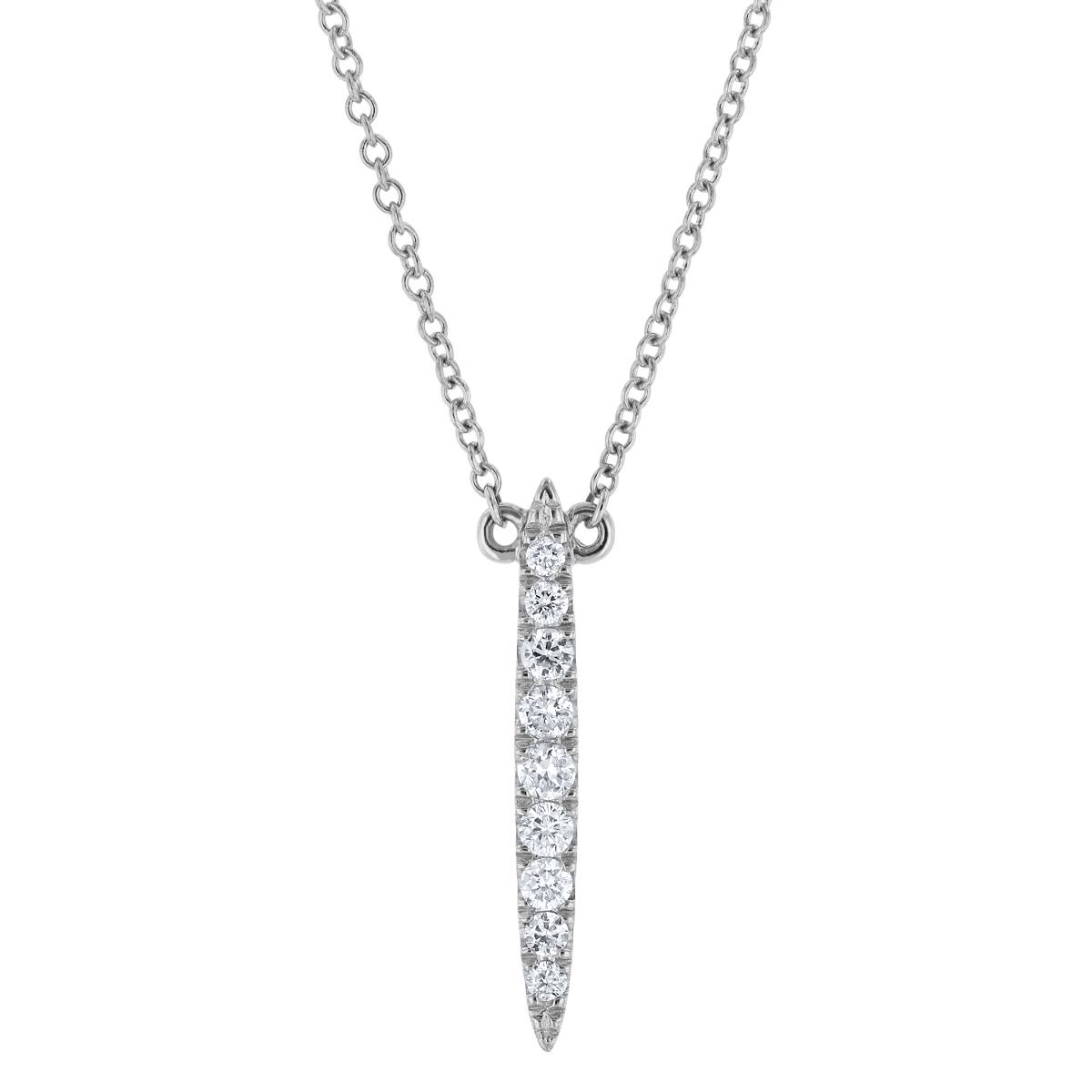 Diamond Tapered Vertical Bar Pendant in White Gold, 18