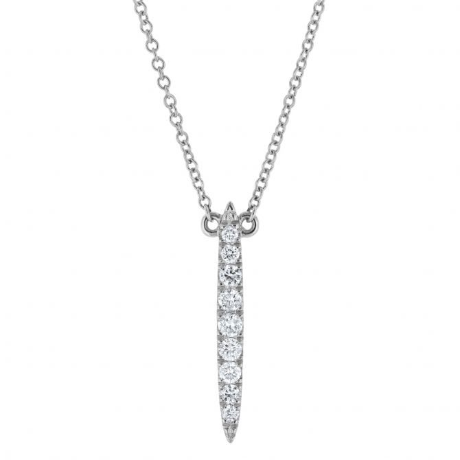 Diamond Tapered Vertical Bar Pendant in White Gold, 18"