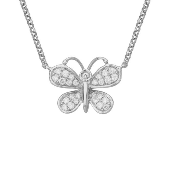 Diamond Butterfly Necklace in White Gold, 18"