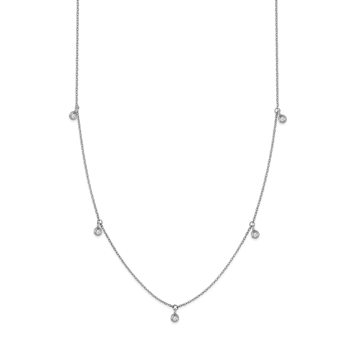 Diamond 5 Station Bezel Set Necklace in White Gold, 18