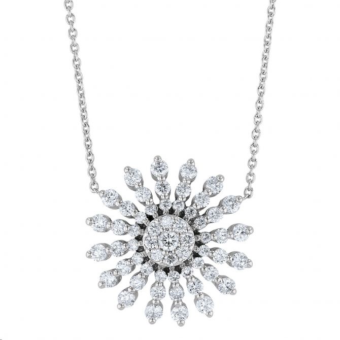 Roberto Coin Diamond Sunburst Necklace in White Gold, 18"