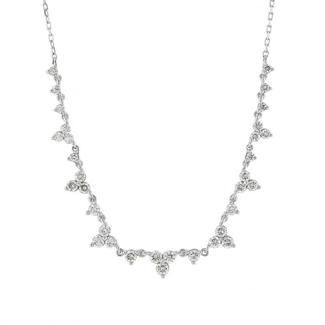 Diamond Cluster Spike Necklace in White Gold, 18 in