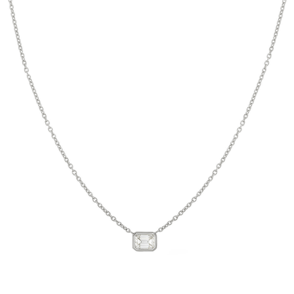 Roberto Coin Emerald Cut Diamond Bezel Set Solitaire Necklace in White ...