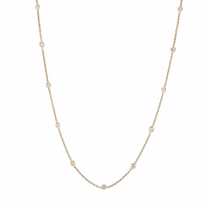 Roberto Coin Diamonds by the Inch 13 Stone Diamond Station Necklace in Yellow Gold, 0.64 cttw