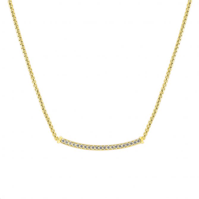 Diamond Curved Bar Necklace in Yellow Gold, 17."