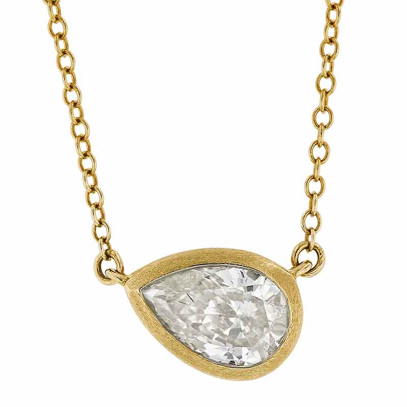 Pear Shaped East West Diamond Necklace in Satin Yellow Gold, 18 ...