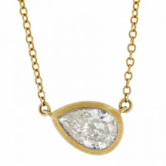 Pear Shaped East West Diamond Necklace in Satin Yellow Gold, 18"