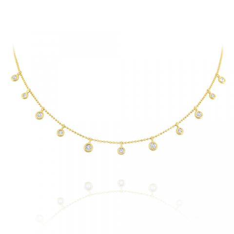 Diamond Dew Drop Bezel Set Fringe Necklace in Yellow Gold | Borsheims