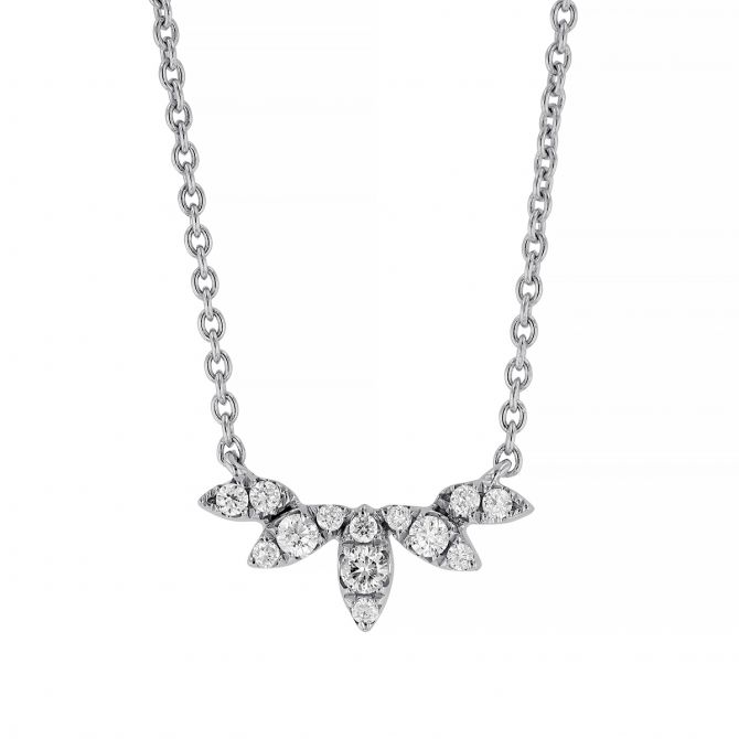 Diamond Marquise Shaped Spike Necklace in White Gold, 18"