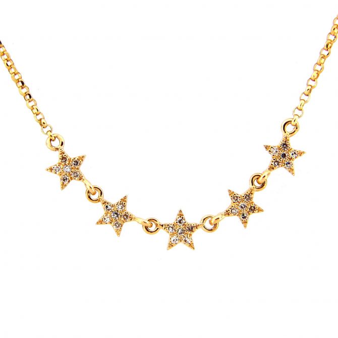 Diamond Pavé Star Station Necklace in Yellow Gold, 18"