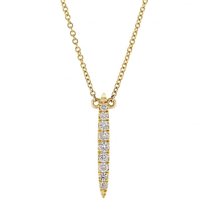 Diamond Tapered Vertical Bar Pendant in Yellow Gold, 18"