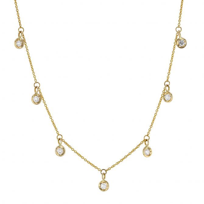 Roberto Coin Diamonds by the Inch 7 Diamond Drop Necklace in Yellow Gold, 18"