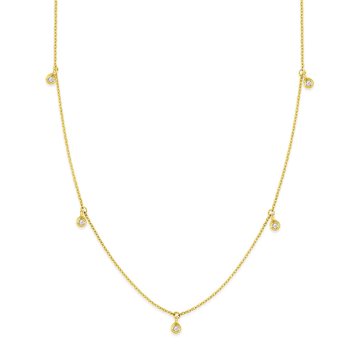 Diamond 5 Station Bezel Set Necklace in Yellow Gold, 18