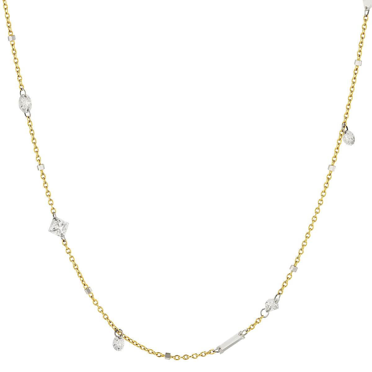 14k White Gold Diamond Station Necklace 18