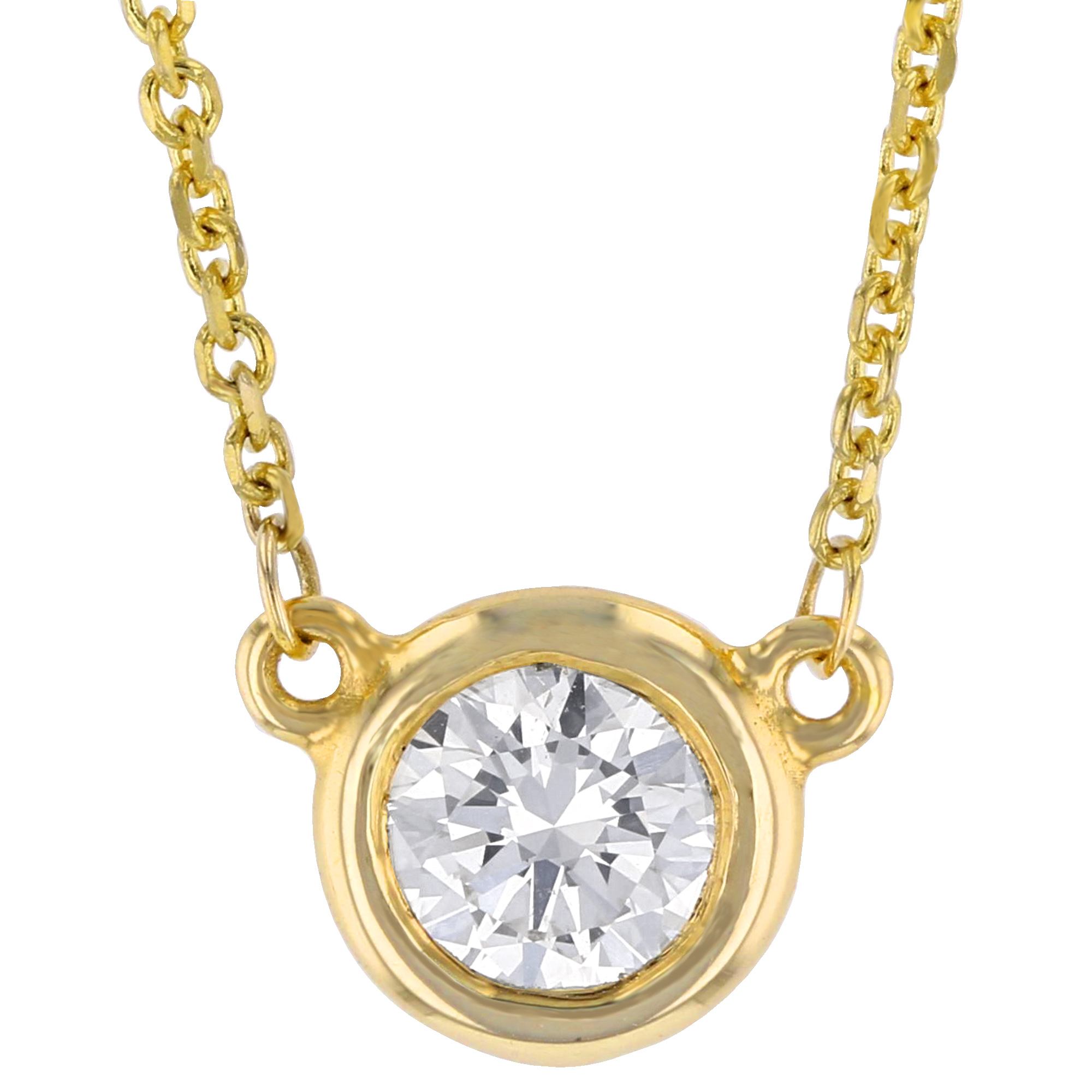 Round Diamond Solitaire Bezel Set Pendant in Yellow Gold, 18