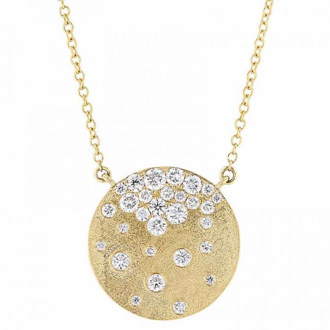 Diamond Scatter Inlay Disc Necklace in Satin Yellow Gold, 18"