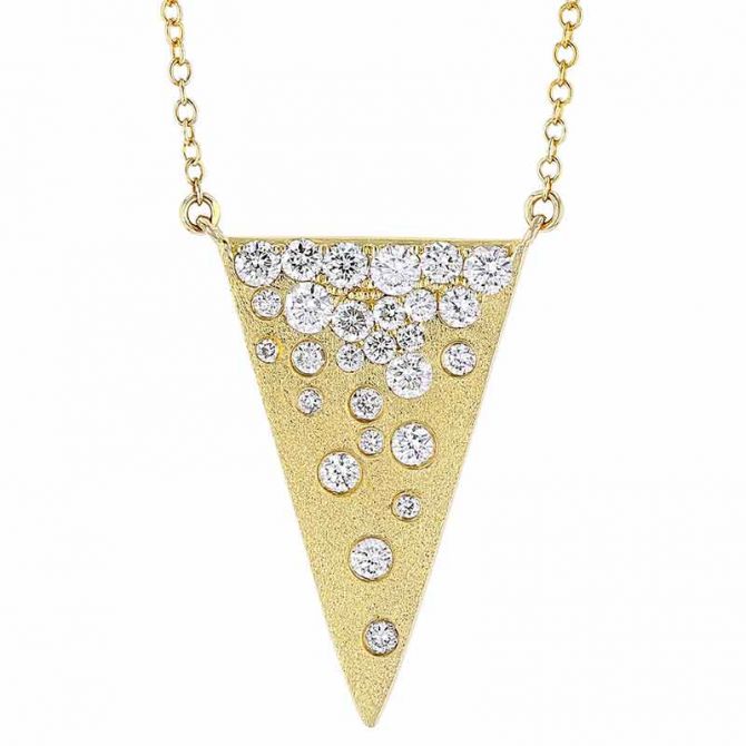 Diamond Scatter Inlay Spike Necklace in Satin Yellow Gold, 18"