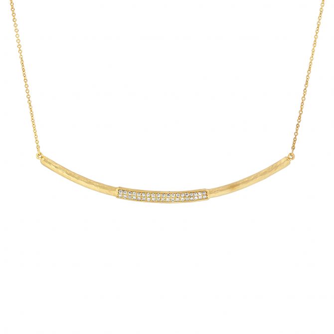 Marika Yellow Gold Curved Bar Necklace with Diamond Pavé Center, 18"