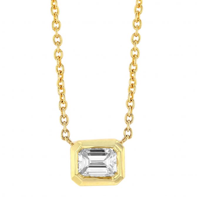 Roberto Coin Emerald Cut Diamond Bezel Set Solitaire Necklace in 18K Gold, 18"