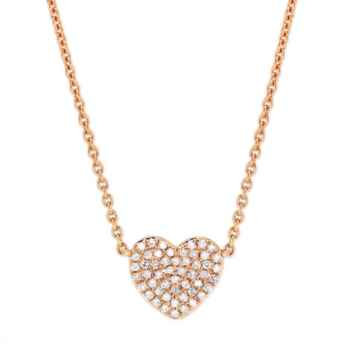 Diamond Pavé Heart Necklace in Rose Gold, 16"