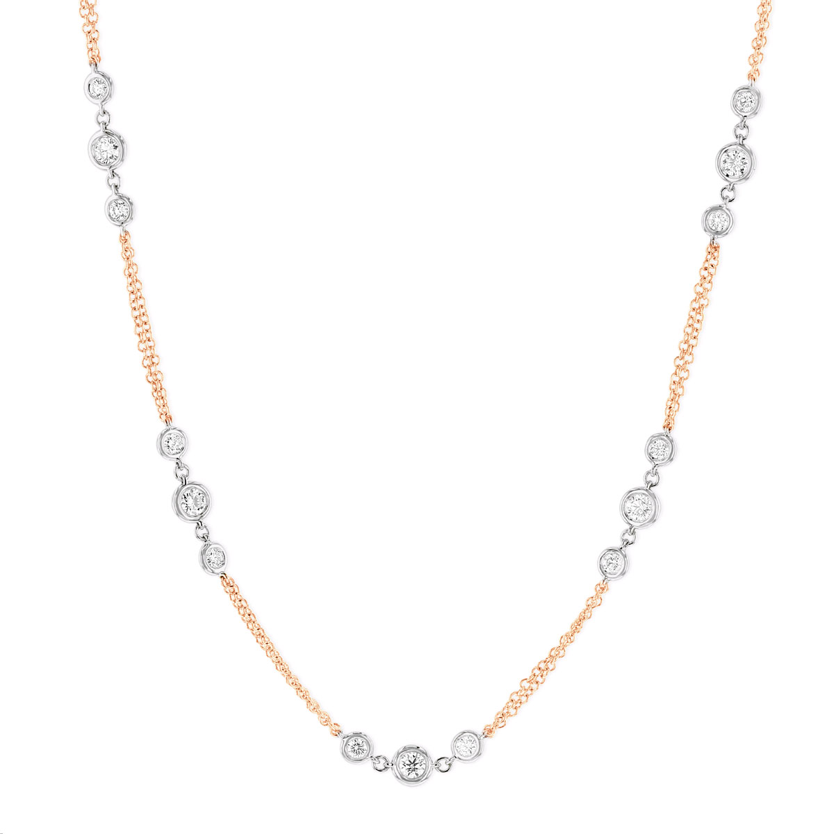 Diamond Bezel Set Station Necklace in Rose & White Gold, 18