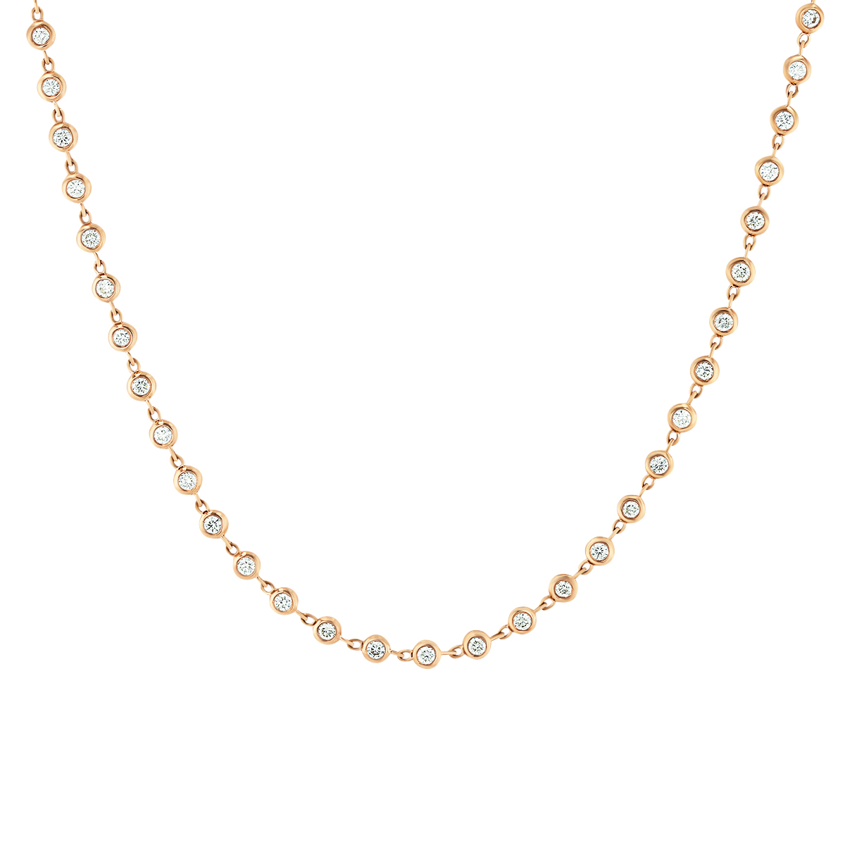 Diamond Bezel Set Strand Necklace in Rose Gold, 23