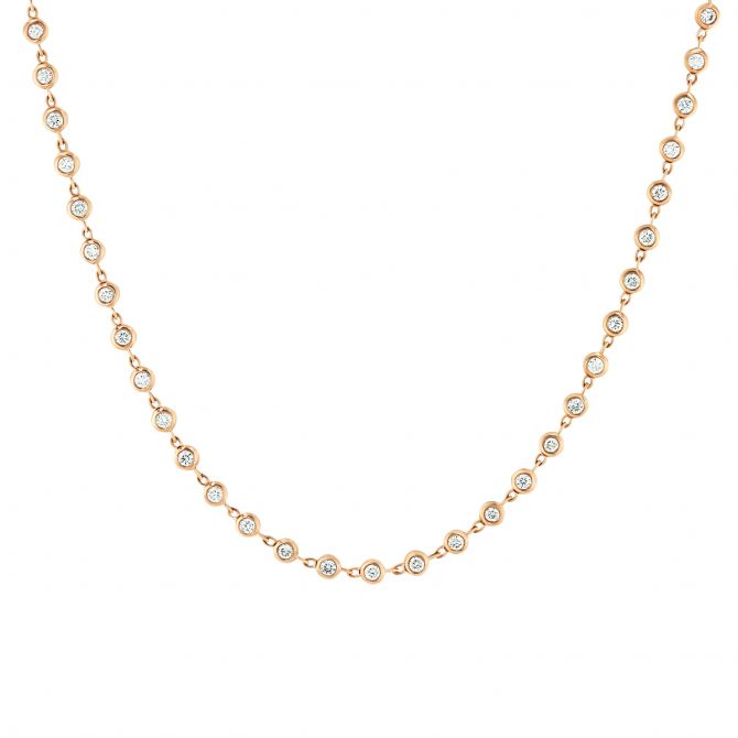 Diamond Bezel Set Strand Necklace in Rose Gold, 23"