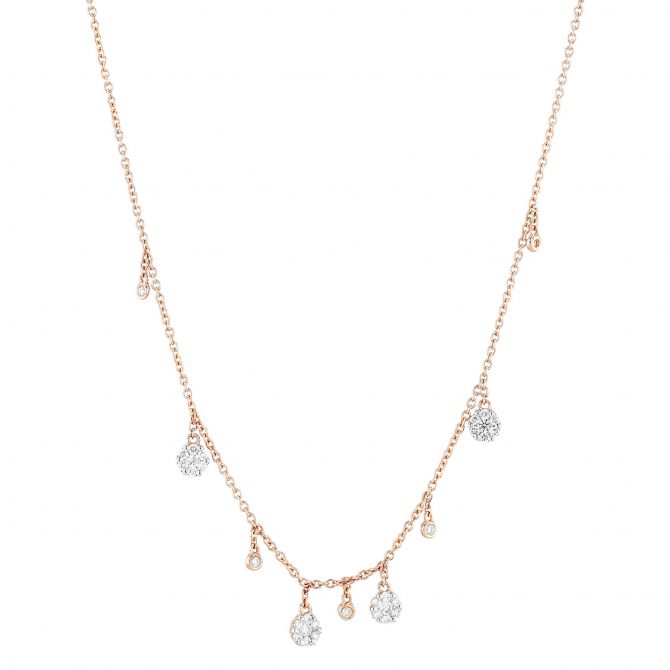 Diamond Cluster & Bezel Set Drop Station Fringe Necklace in Rose Gold, 18"