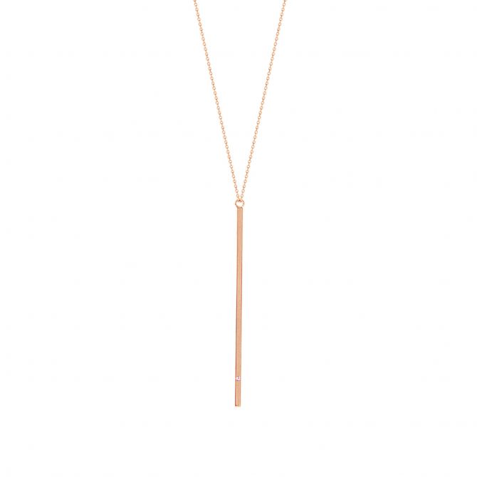 Vertical Bar Pendant with Diamond Accent in Rose Gold, 18"