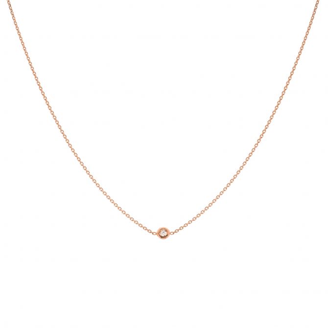 Diamond Solitaire Station Bezel Set Necklace in Rose Gold, 16"