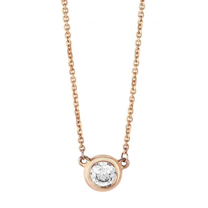 Diamond Bezel Set Single Station Necklace in Rose Gold, 18"