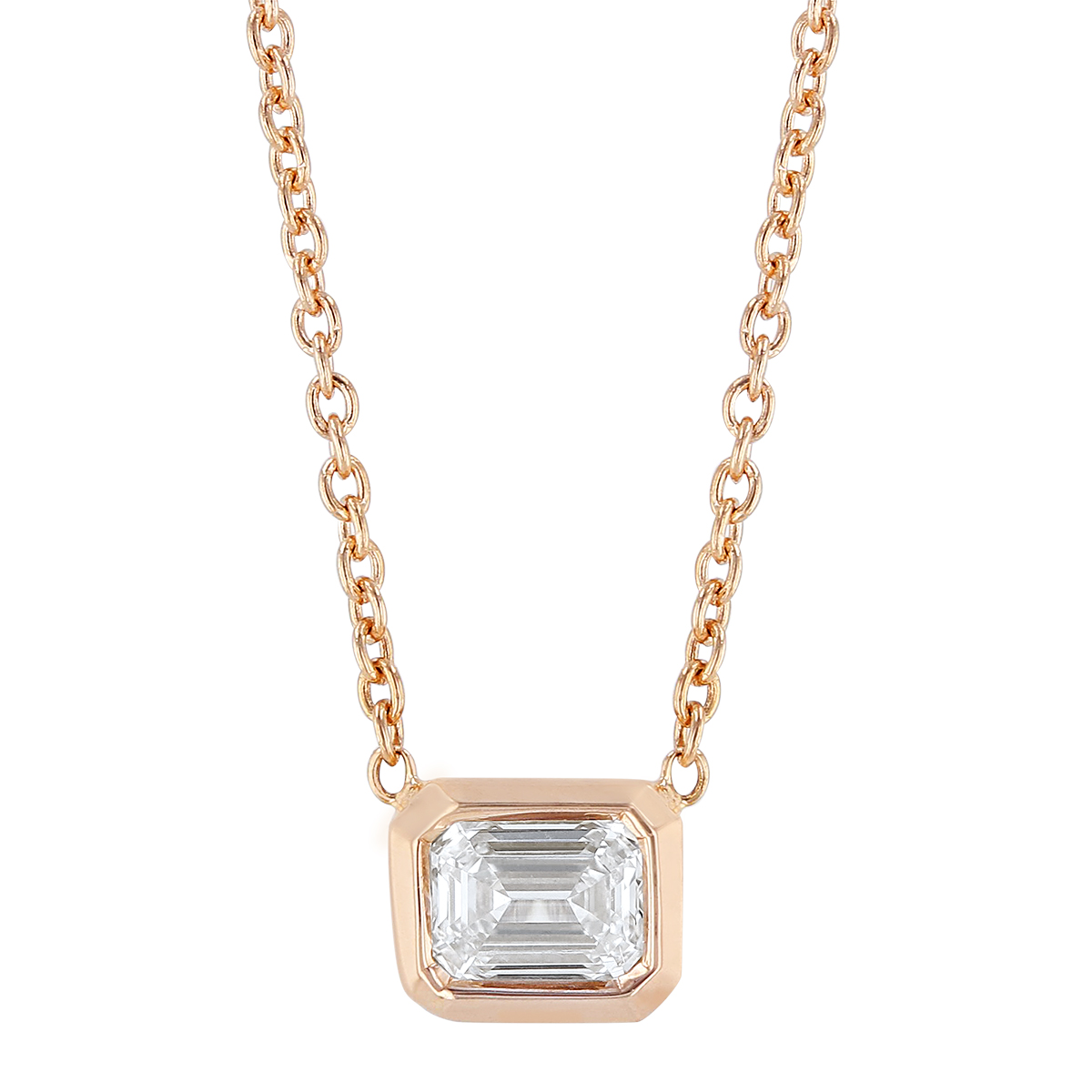 Roberto Coin Emerald Cut Diamond Solitaire Bezel Set Necklace in Rose ...