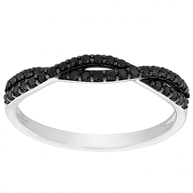 Black Diamond Twist 2 Row Ring in White Gold & Black Rhodium