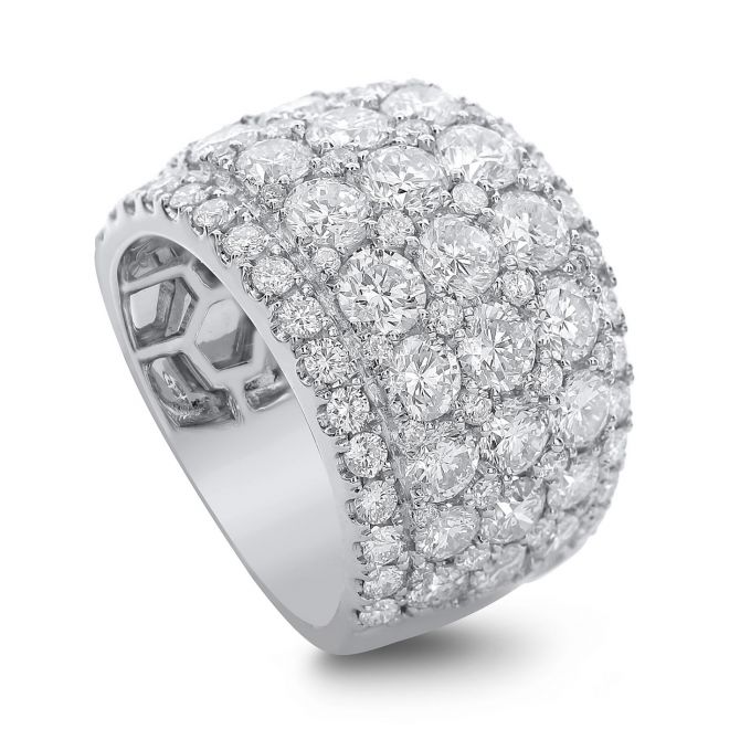 5 Row Diamond Pavé Band in White Gold, 5.18 cttw