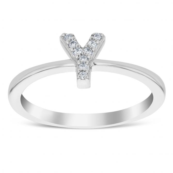 Roberto Coin Diamond Initial Ring "Y" in 18K White Gold