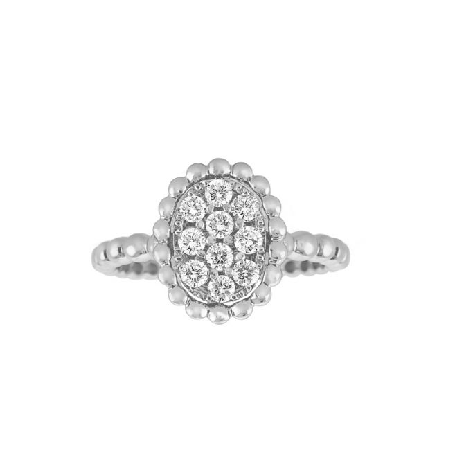 Pavé Diamond Oval Cluster Bead Ring in White Gold