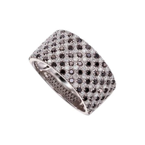 Black & White Diamond Alternating 7 Row Cuff Ring in White Gold