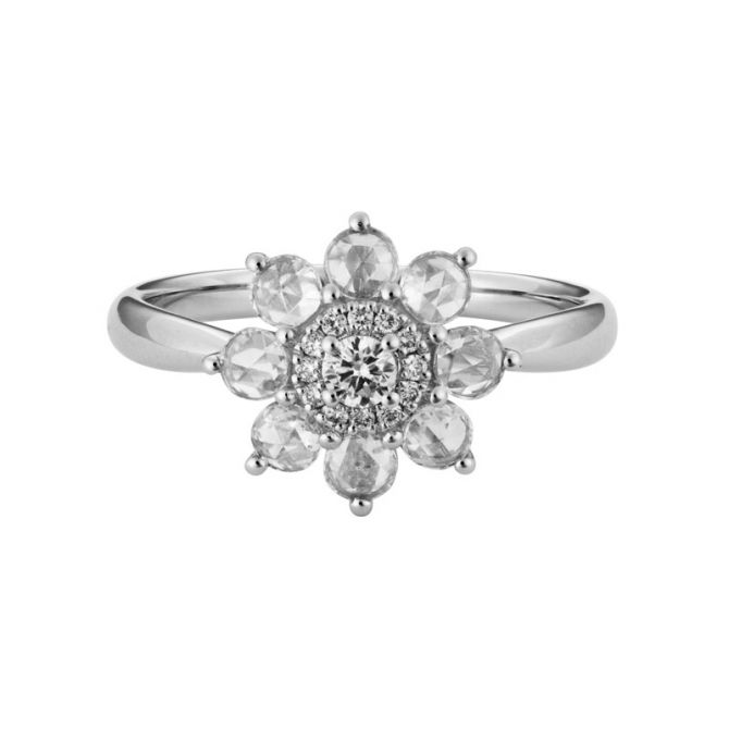 Diamond Cluster Flower Ring in White Gold