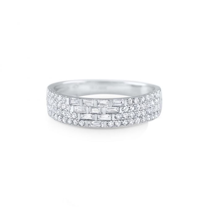 Diamond Mosaic 4 Row Pavé Ring in White Gold