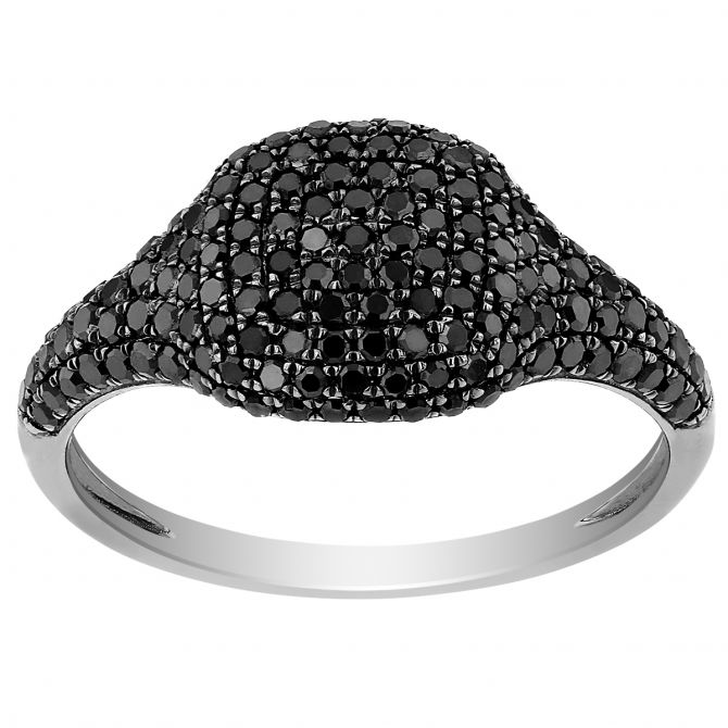 Black Diamond Pavé Cushion Shaped Ring in White Gold with Black Rhodium